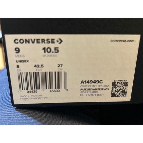 Converse Puff Taylor Ox Park Red White Black Sneakers A14949C Mens 9 Womens 10.5 - Picture 10 of 11